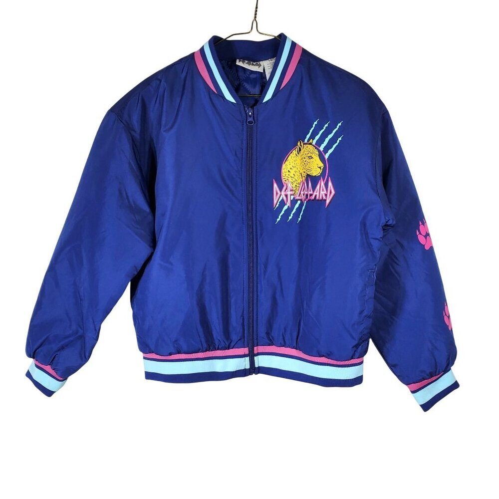 Def Leppard Youth Bomber Jacket Size 14/16 Navy Blue Polyester NWT